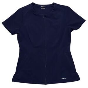Jaanuu Scrub Top Women’s Small Navy Blue Zip Front Medical Uniform Stretch